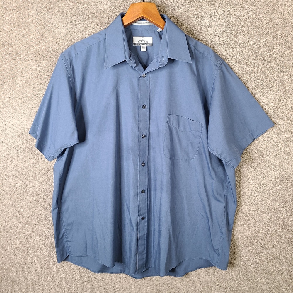 Enro Shirt Mens 16.5 Blue Ultra Poplin Short Sleeve Button Up Stout Cotton Blend